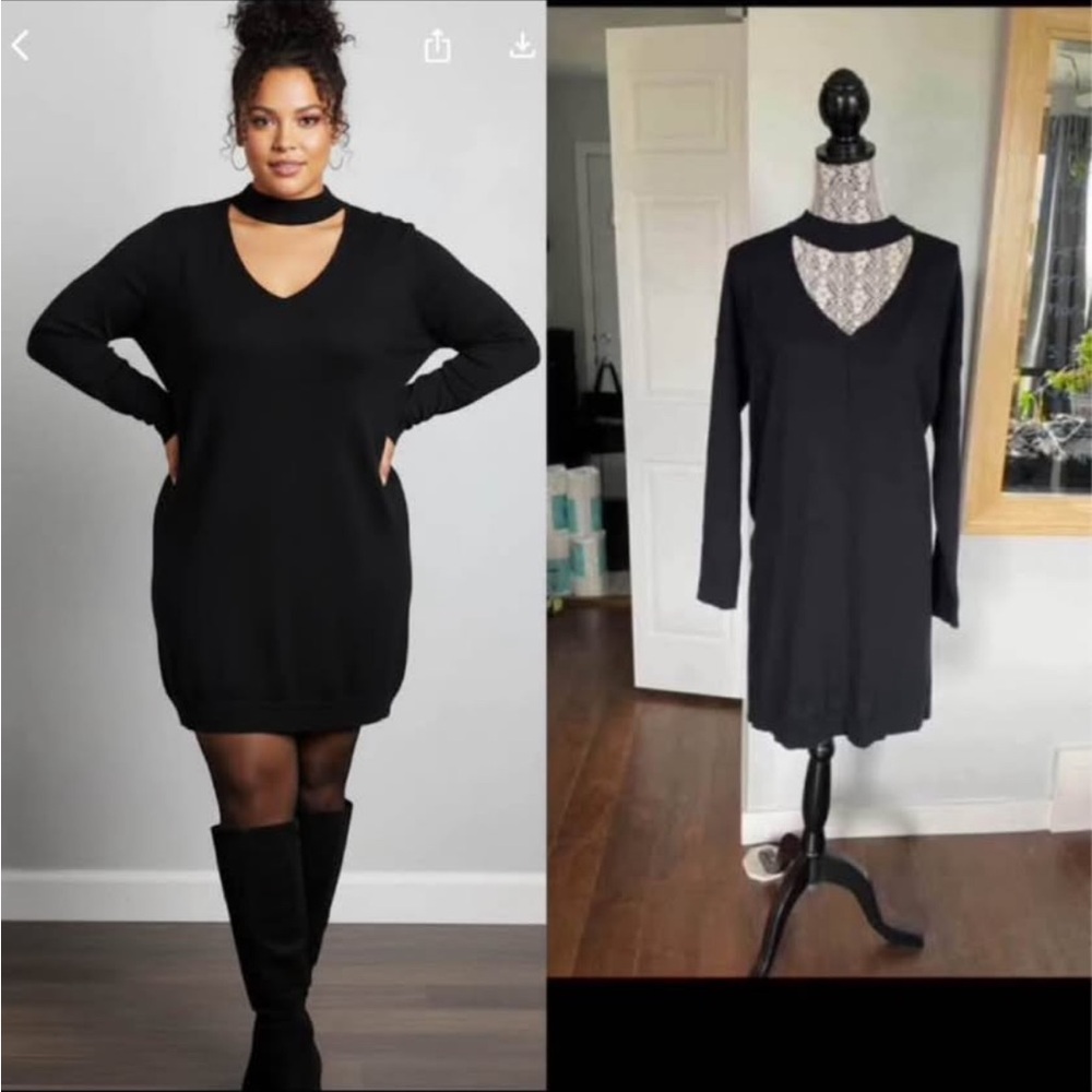 NWT JustFab XL Choker Knit Dress. Black.